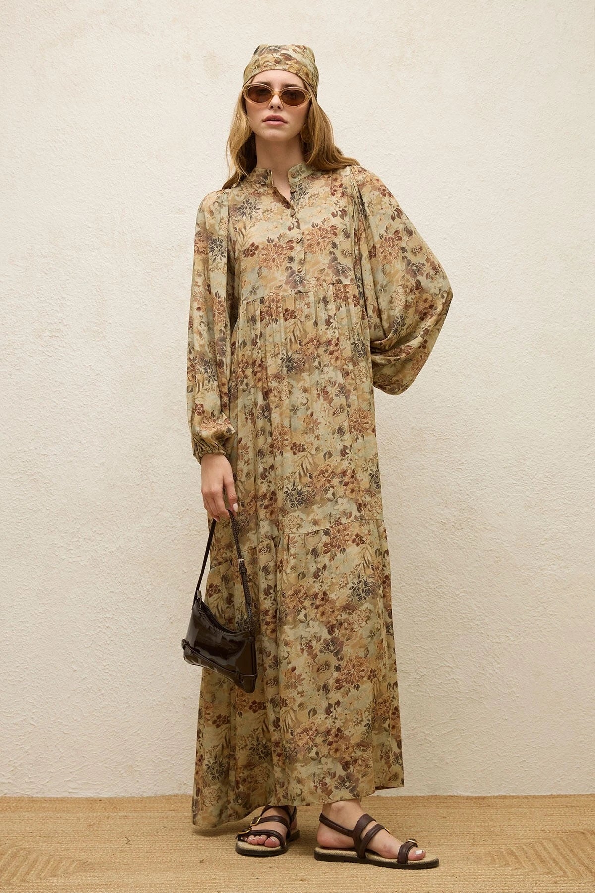 MANUKA-VISKOSEKLEID MIT BALLONÄRMELN VINTAGE