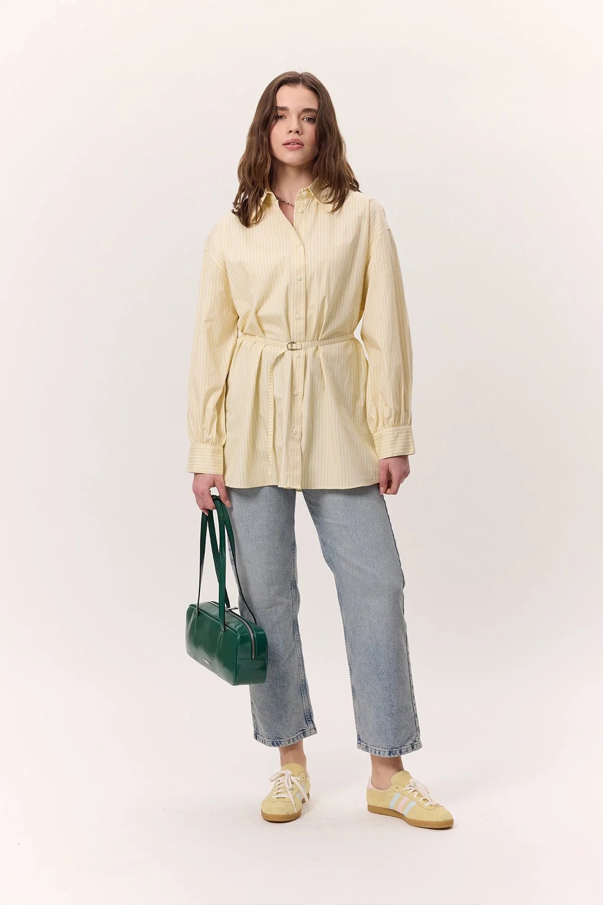 MANUKA – GESTREIFTE HEMDBLUSE MIT GÜRTEL – GELB
