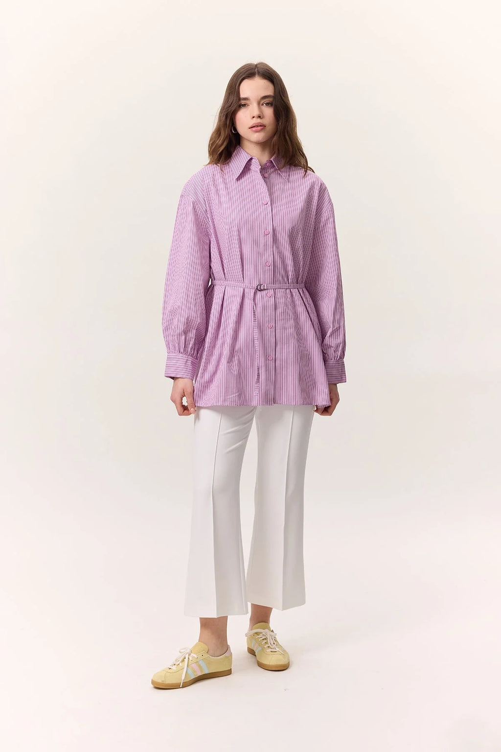 MANUKA – GESTREIFTE HEMDBLUSE MIT GÜRTEL – PINK