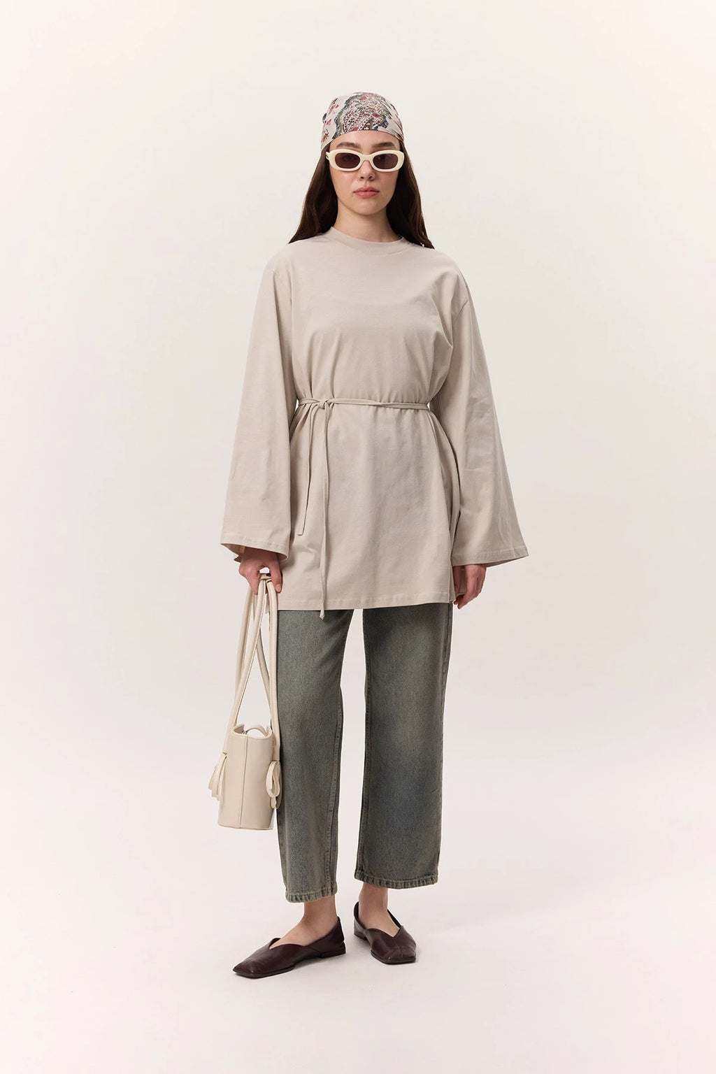 MANUKA – Oversize-T-Shirt mit Bindedetail Steinfarben