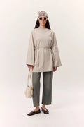 MANUKA – Oversize-T-Shirt mit Bindedetail Steinfarben