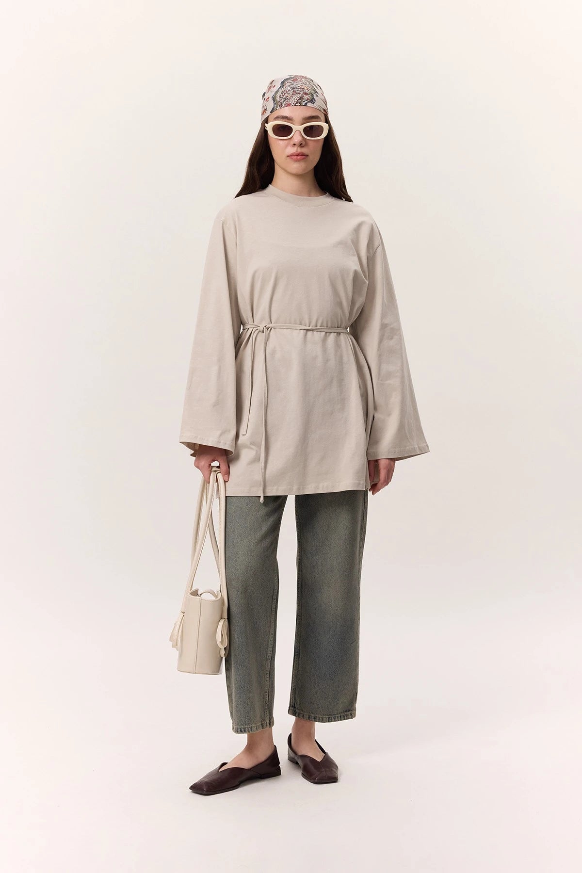 MANUKA – Oversize-T-Shirt mit Bindedetail Steinfarben