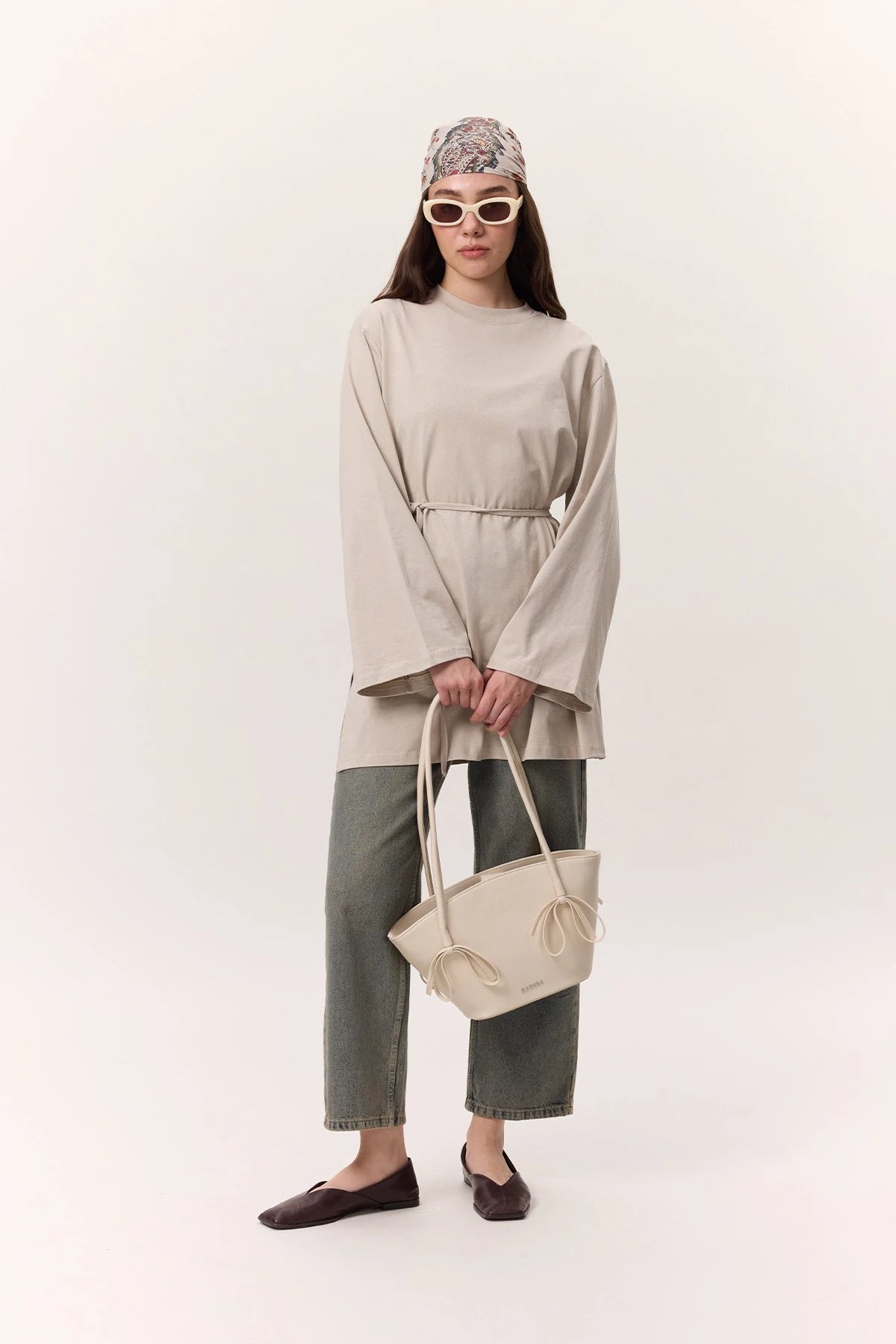 MANUKA – Oversize-T-Shirt mit Bindedetail Steinfarben