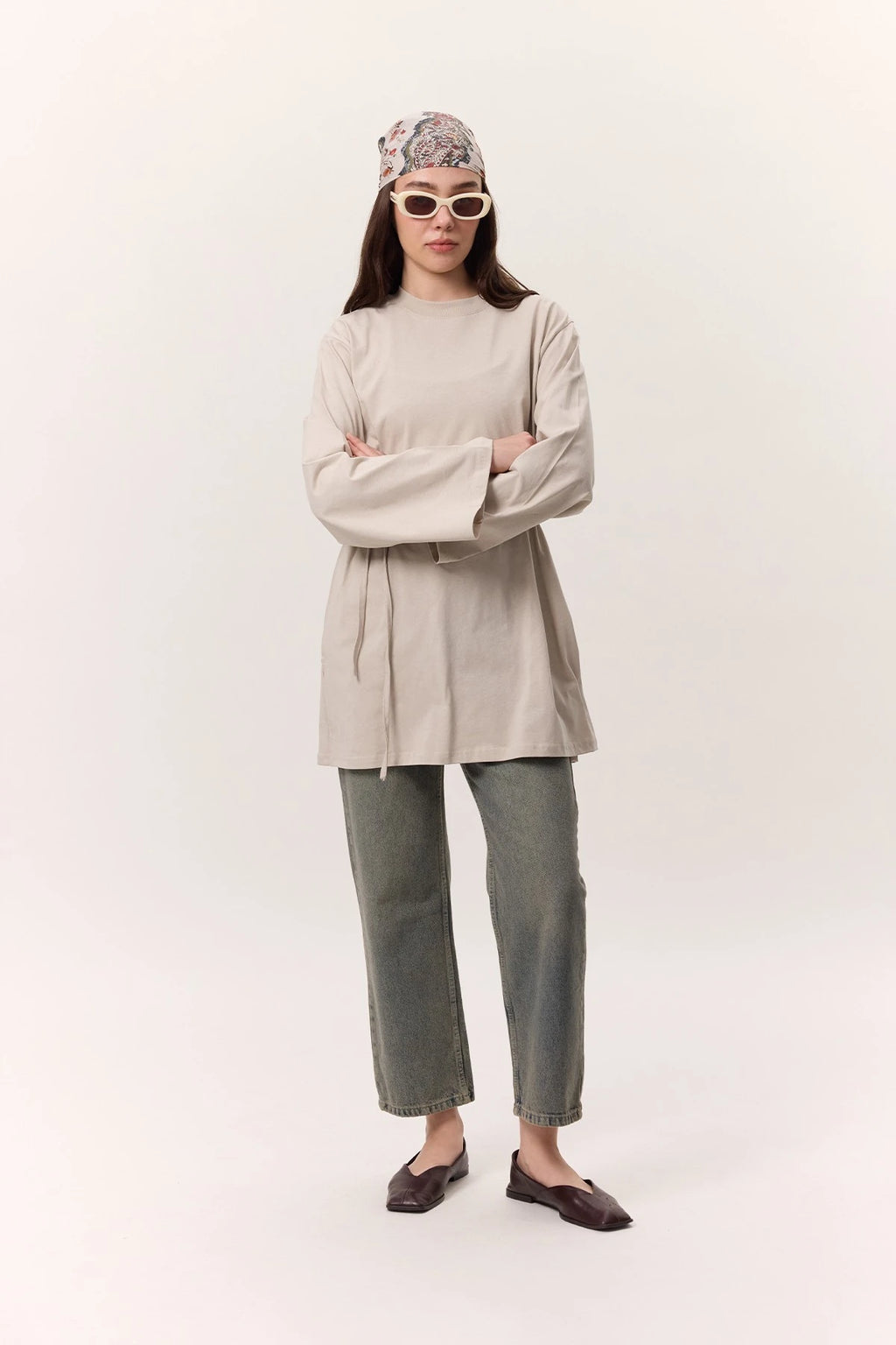 MANUKA – Oversize-T-Shirt mit Bindedetail Steinfarben