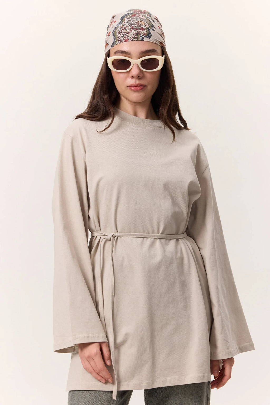 MANUKA – Oversize-T-Shirt mit Bindedetail Steinfarben