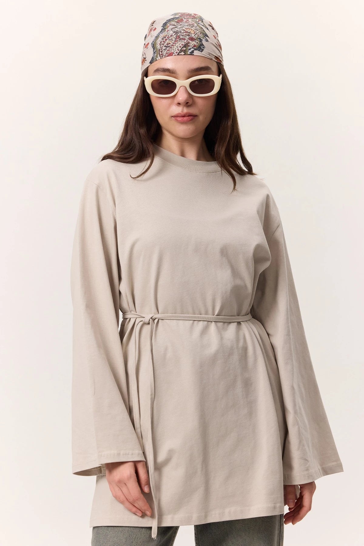 MANUKA – Oversize-T-Shirt mit Bindedetail Steinfarben
