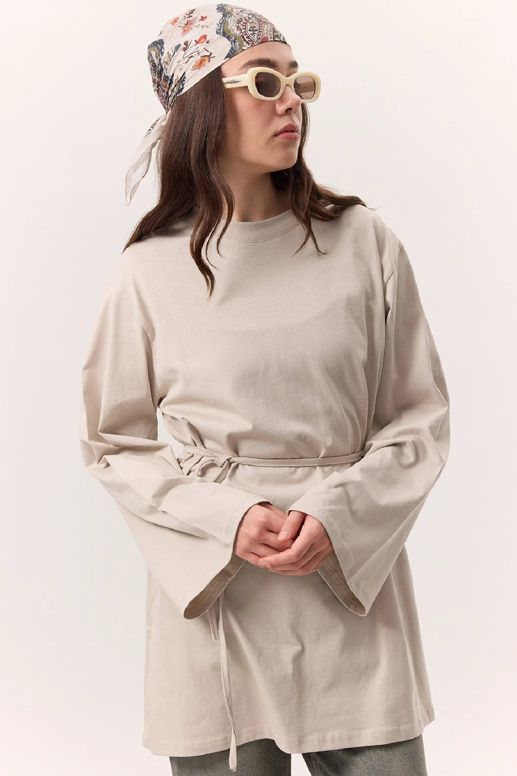 MANUKA – Oversize-T-Shirt mit Bindedetail Steinfarben