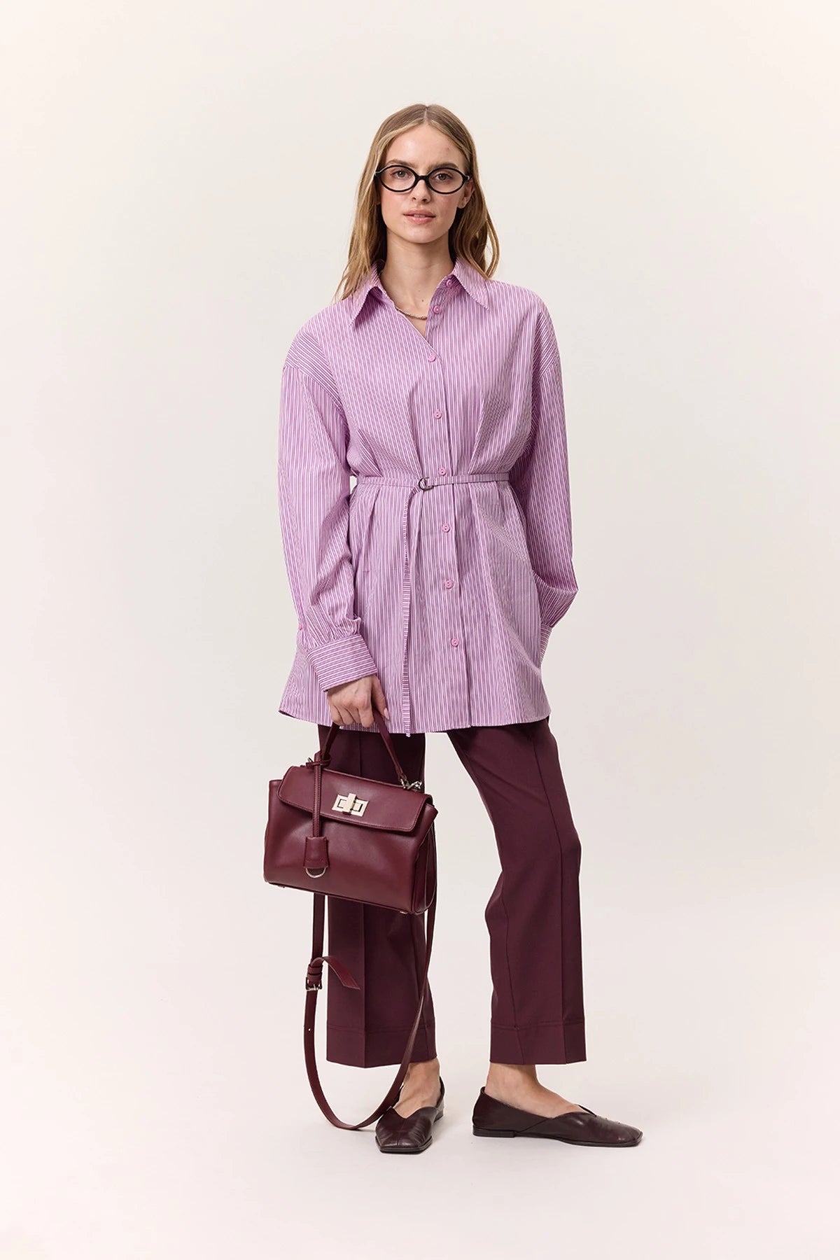 MANUKA – GESTREIFTE HEMDBLUSE MIT GÜRTEL – PINK