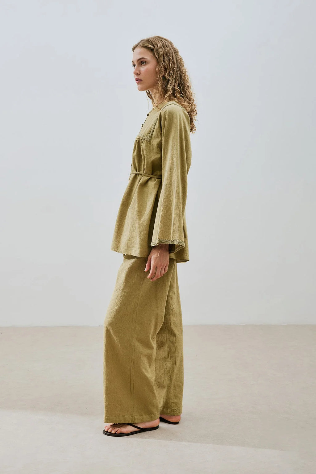 MANUKA - CHEMISE BRODÉE TEXTURÉE KAKI