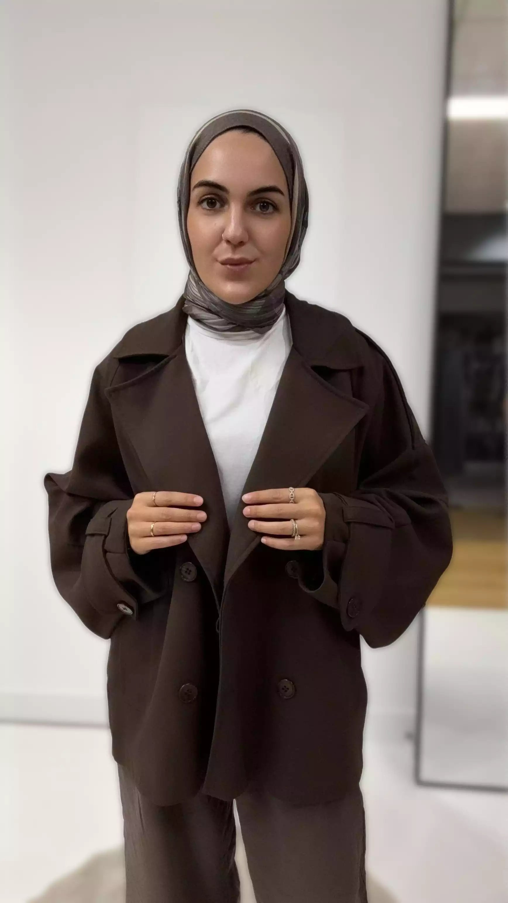 Oversize Kısa Trenç Kot Ceket - Acı Kahverengi