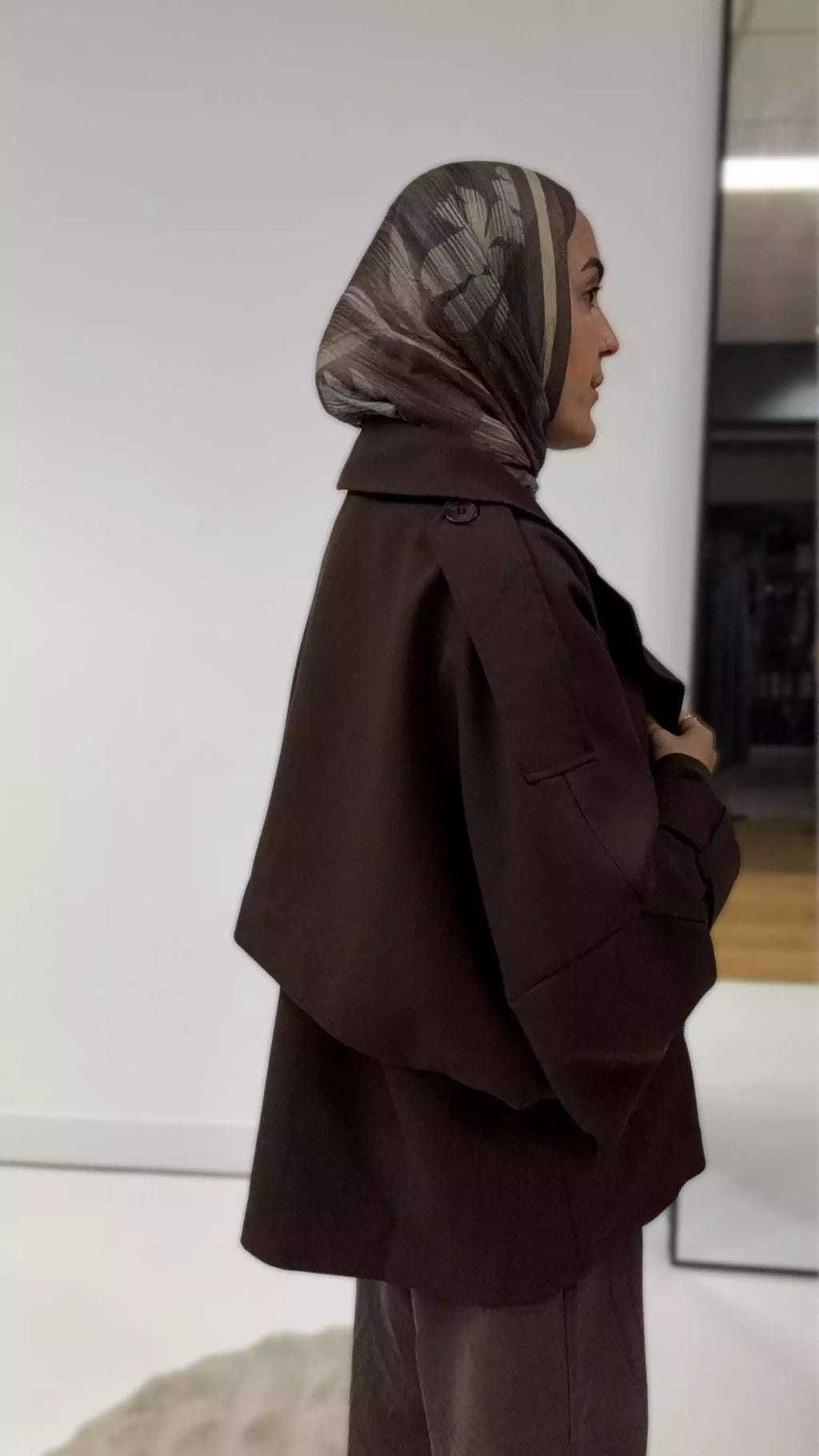 Oversize Kısa Trenç Kot Ceket - Acı Kahverengi