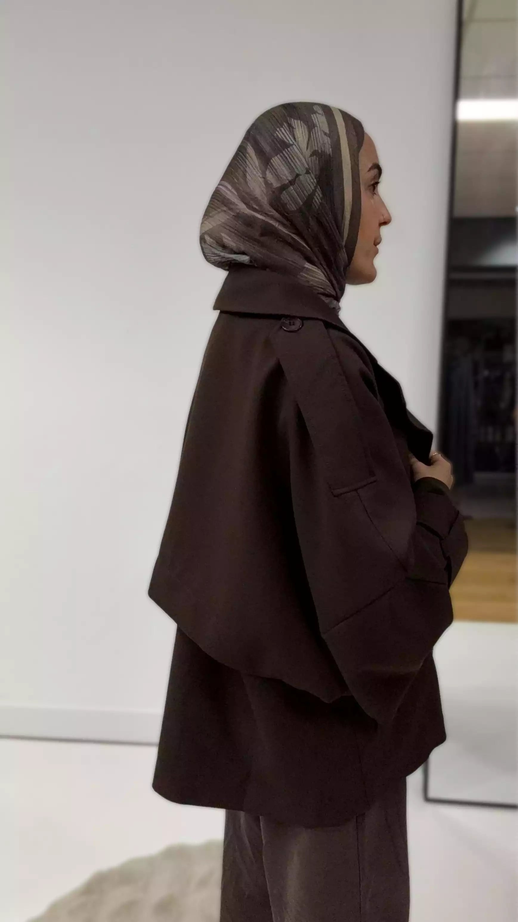 Oversize Kısa Trenç Kot Ceket - Acı Kahverengi