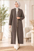 Lange Strickjacke mit Knopfdetails-Taupe